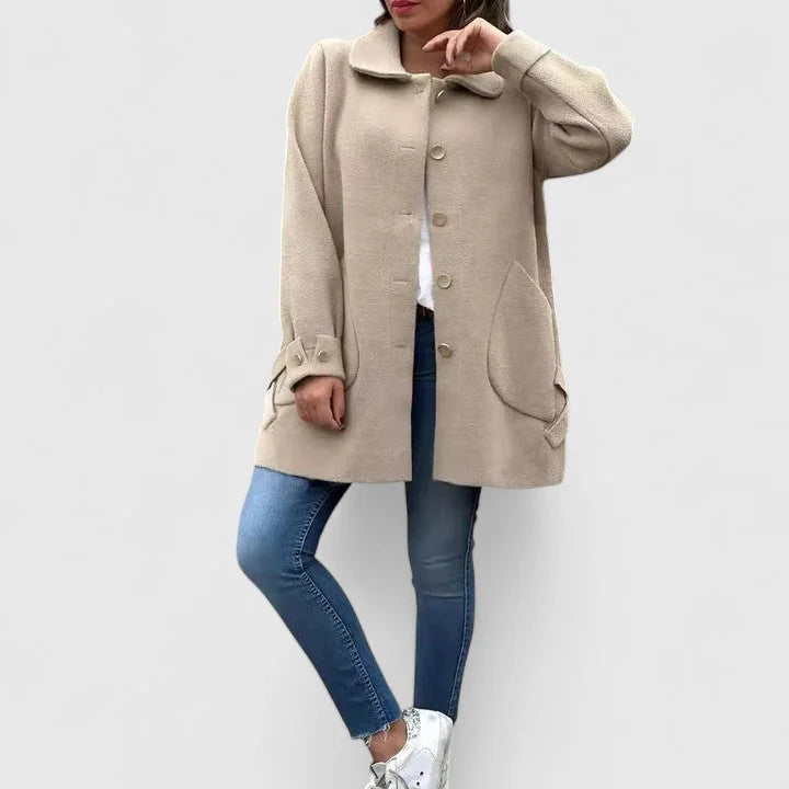 Women's Button-Front Collared Wool Coat – Bow Details On Back