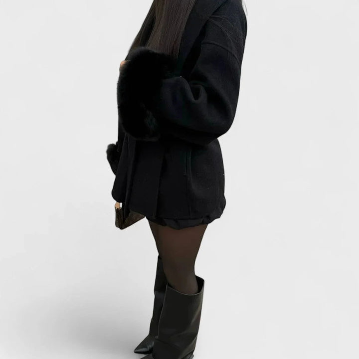 Women's Wool Wrap Shawl Collar Jacket – Faux Fur Cuffs