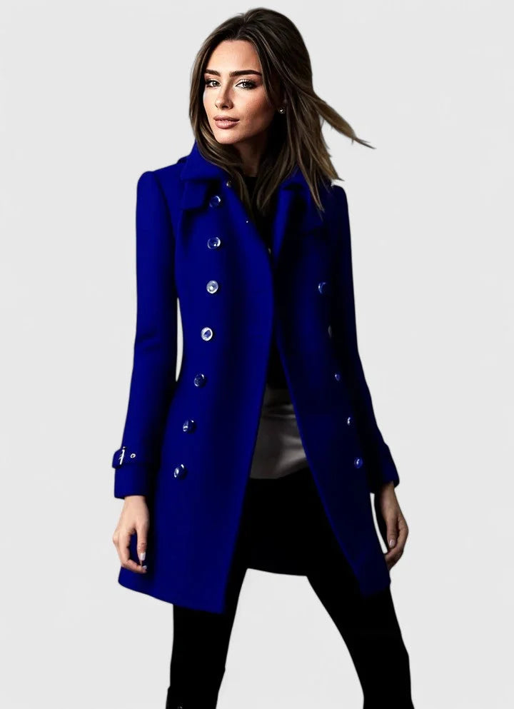 Women's Double-Breasted Notch Lapel Wool Coat – Shoulder Epaulets