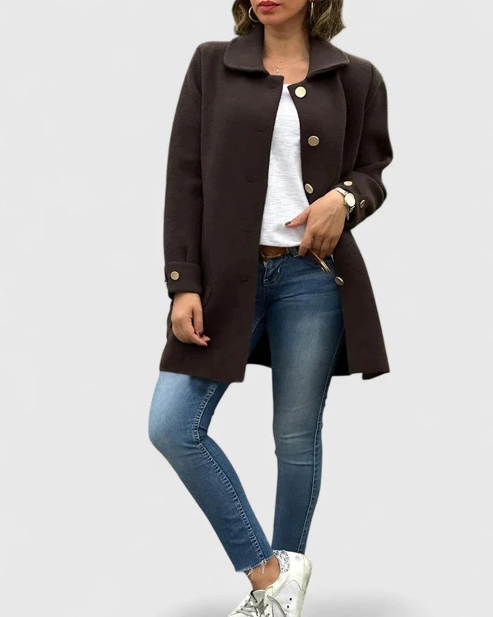 Women's Button-Front Collared Wool Coat – Bow Details On Back