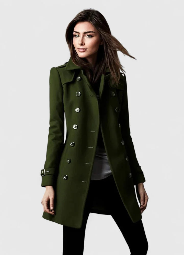 Women's Double-Breasted Notch Lapel Wool Coat – Shoulder Epaulets