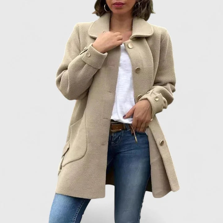 Women's Button-Front Collared Wool Coat – Bow Details On Back