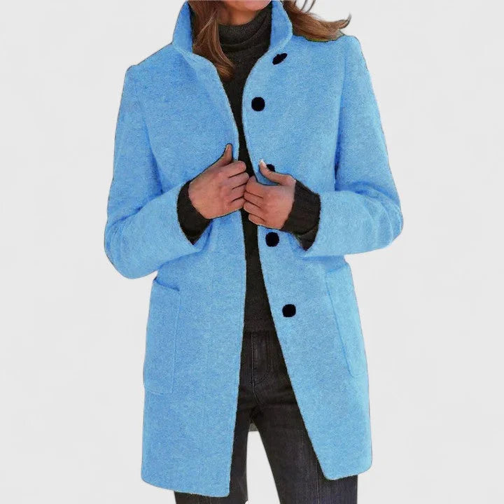 Women's Button-Front Stand Collar Wool Coat – Patch Pockets