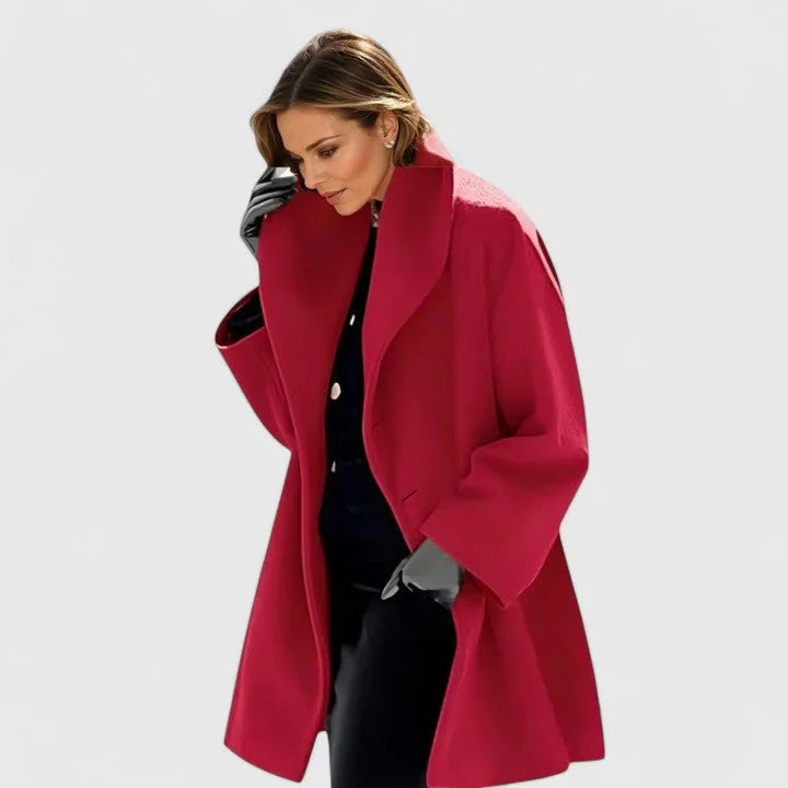 Women's Button-Front Shawl Collar Wool Coat
