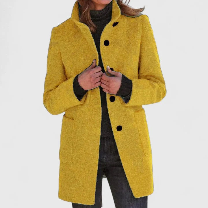 Women's Button-Front Stand Collar Wool Coat – Patch Pockets