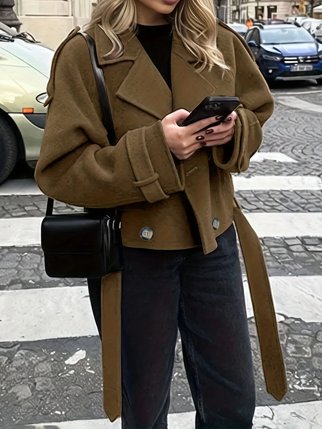 Women's Peacoat Cropped Oversized Wool