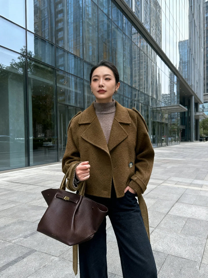 Women's Peacoat Cropped Oversized Wool