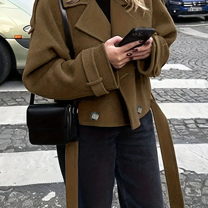 Women's Peacoat Cropped Oversized Wool