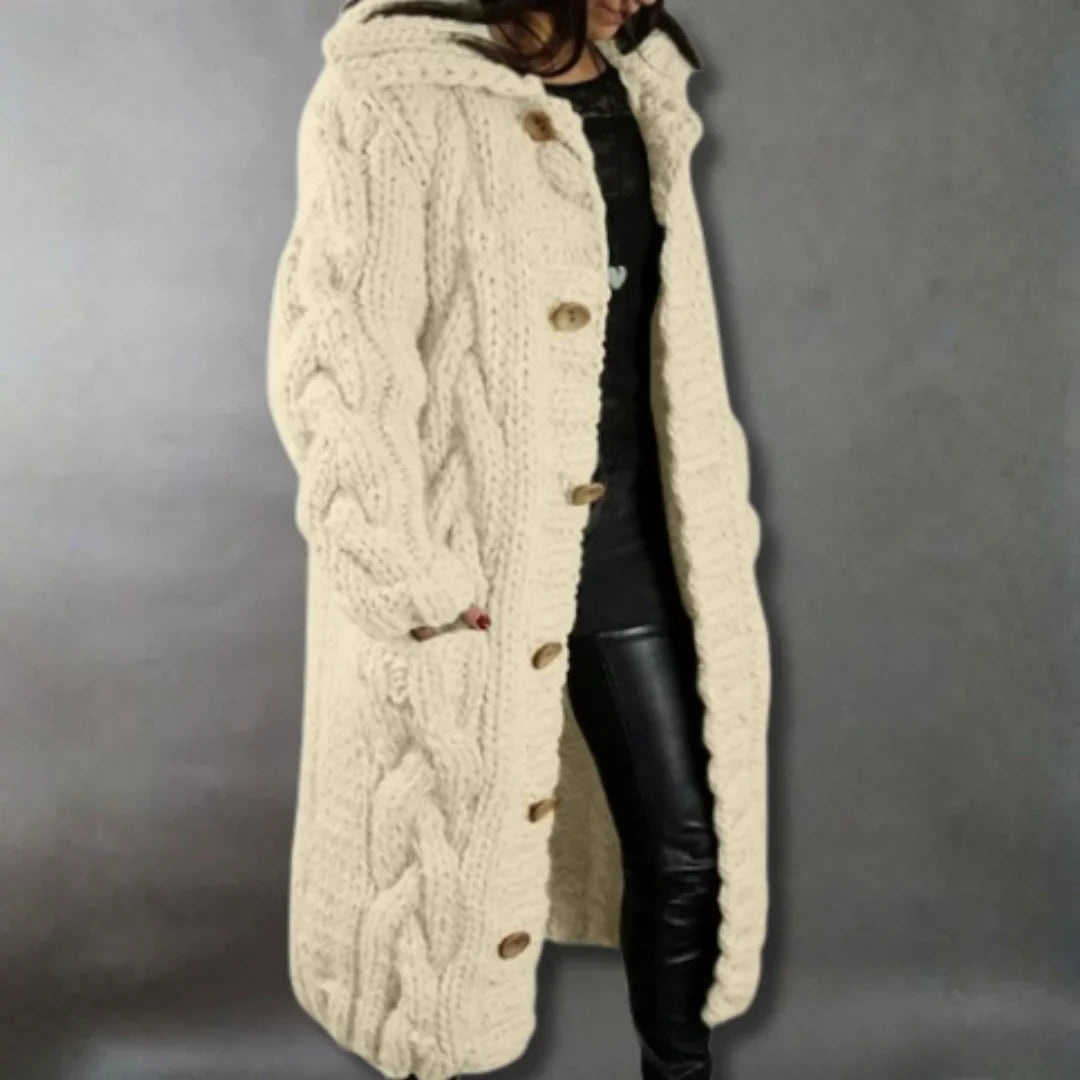 Women's Oversized Hooded Cable-Knit Longline Cardigan
