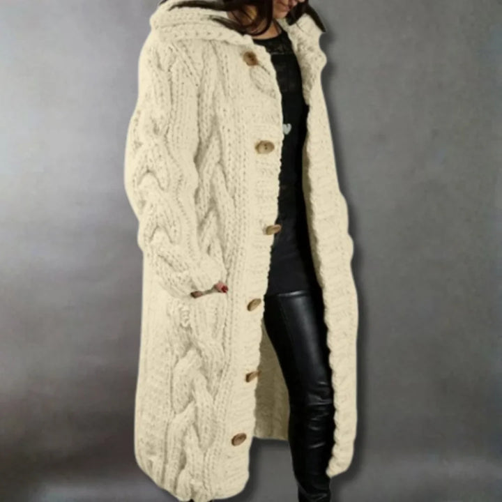 Women's Oversized Hooded Cable-Knit Longline Cardigan