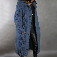 Women's Oversized Hooded Cable-Knit Longline Cardigan
