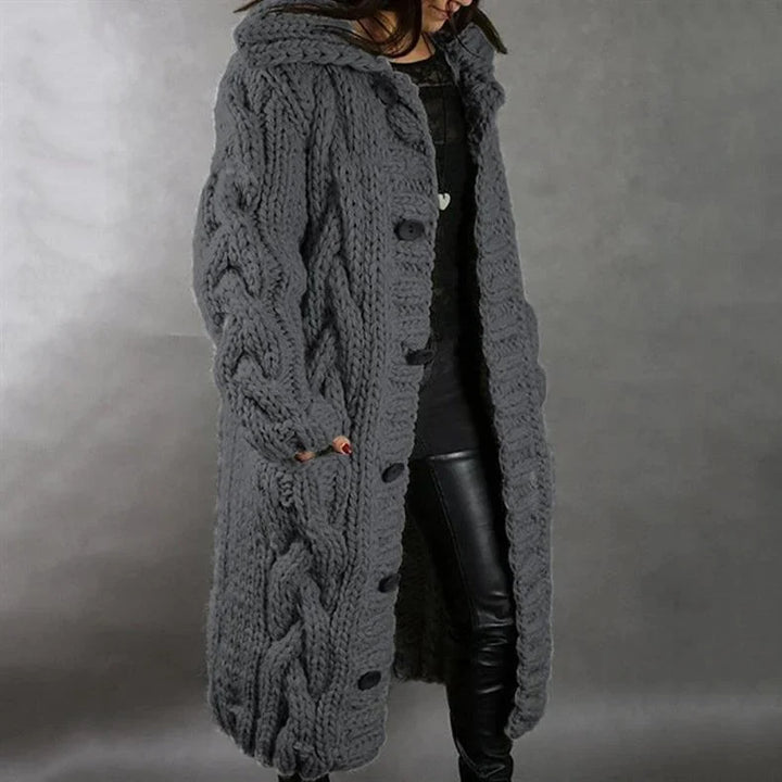 Women's Oversized Hooded Cable-Knit Longline Cardigan