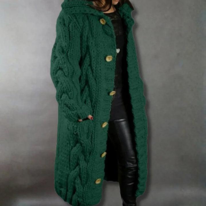 Women's Oversized Hooded Cable-Knit Longline Cardigan