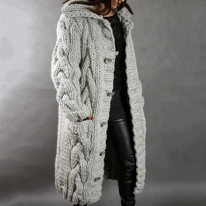 Women's Oversized Hooded Cable-Knit Longline Cardigan