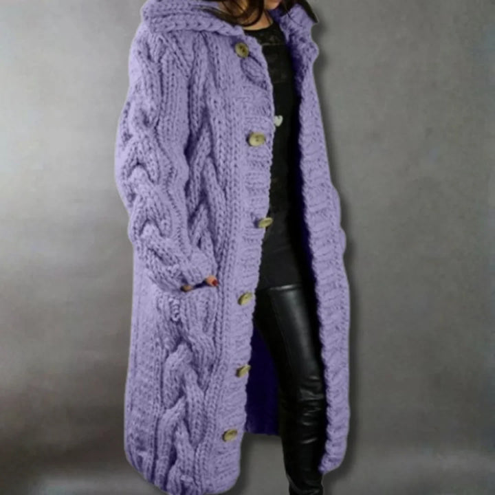 Women's Oversized Hooded Cable-Knit Longline Cardigan