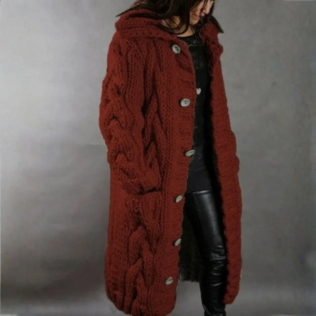 Women's Oversized Hooded Cable-Knit Longline Cardigan