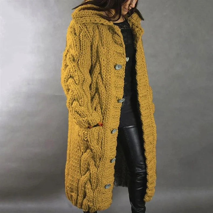 Women's Oversized Hooded Cable-Knit Longline Cardigan