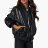 Women's Oversized Faux Leather Bomber Jacket Zip Front