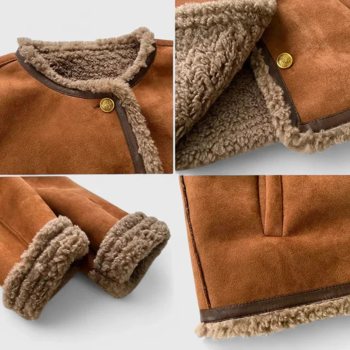 Women's Suede Button-Front Jacket – Faux Shearling Trim