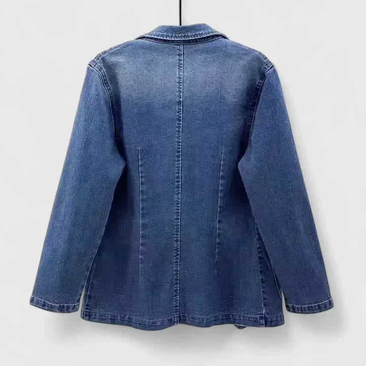 Women's Denim Button-Front Notch Lapel Blazer – Patch Pockets