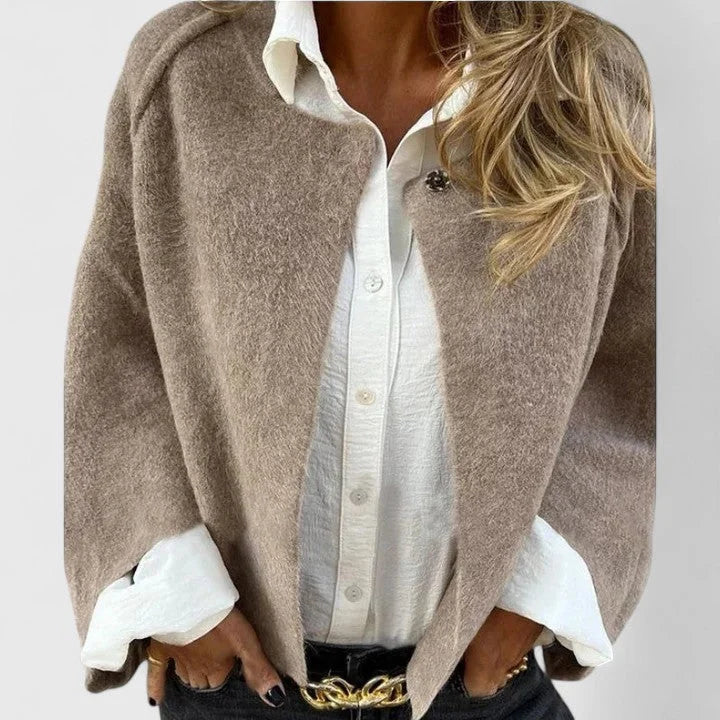 Women's Wool Button-Front Stand Collar Jacket – Wide Cuffs