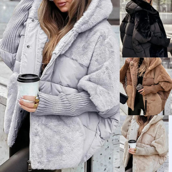 Women's Quilted Zip-Up Hood Puffer Jacket – Faux Fur Panels
