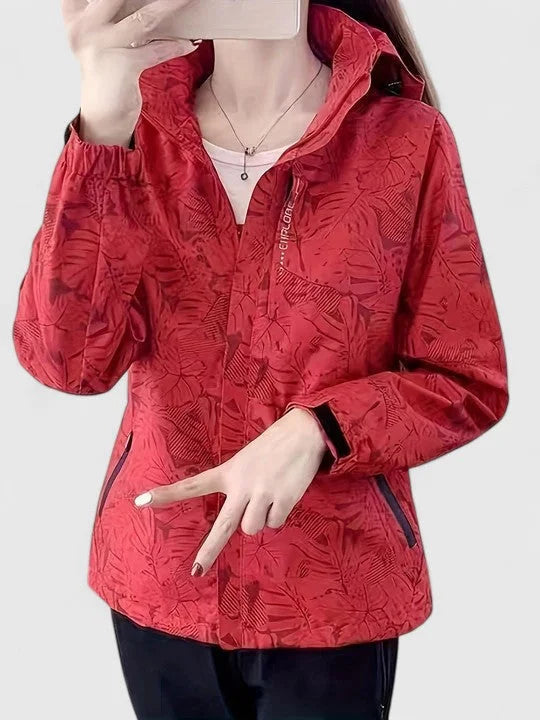 Women's Zip-Up Hood Jacket – Leaf Pattern