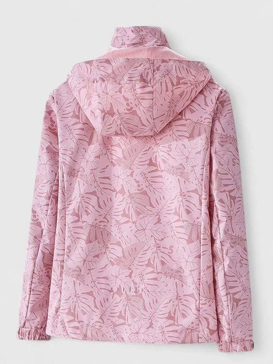 Women's Zip-Up Hood Jacket – Leaf Pattern