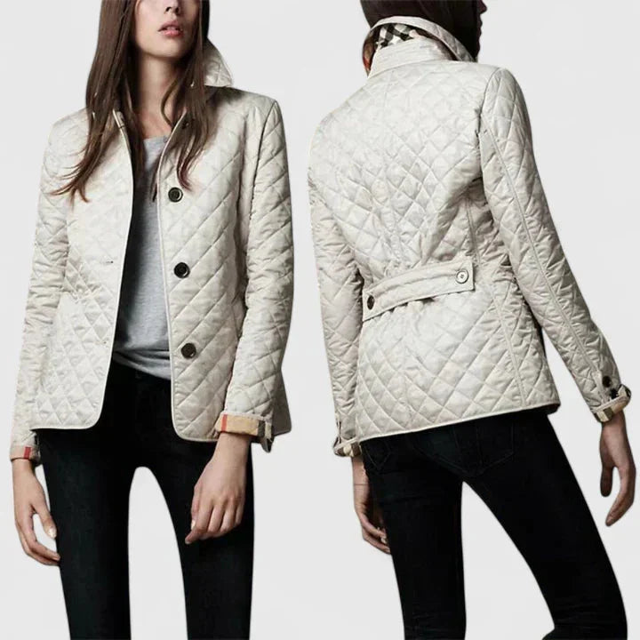 Women's Button-Front Collared Quilted Jacket – Plaid Lining