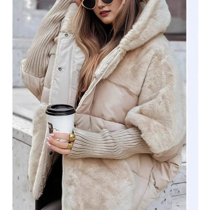 Women's Quilted Zip-Up Hood Puffer Jacket – Faux Fur Panels