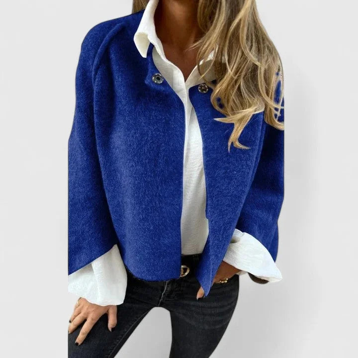 Women's Wool Button-Front Stand Collar Jacket – Wide Cuffs