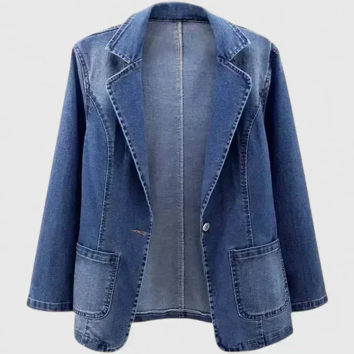 Women's Denim Button-Front Notch Lapel Blazer – Patch Pockets