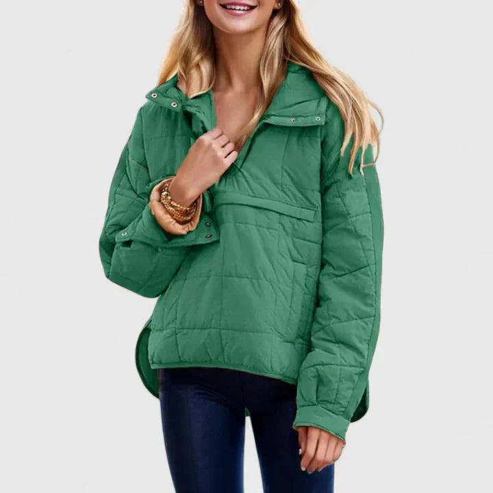 Women's Quilted Half-Zip Hood Puffer Jacket – Placket