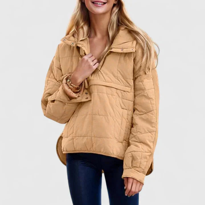 Women's Quilted Half-Zip Hood Puffer Jacket – Placket