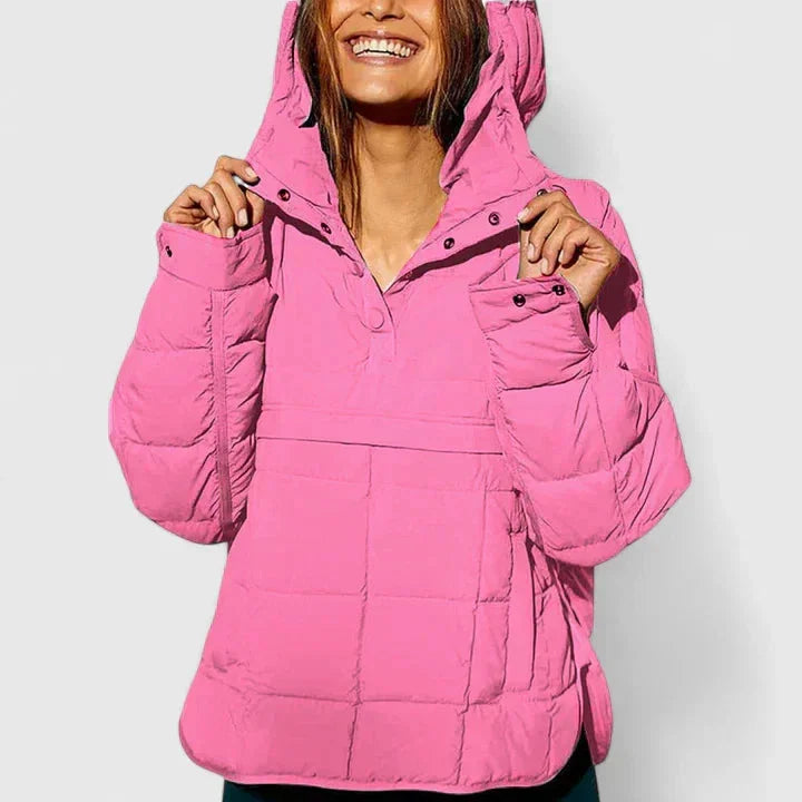 Women's Quilted Half-Zip Hood Puffer Jacket – Placket