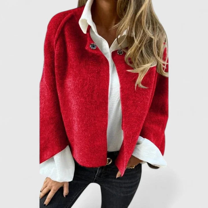 Women's Wool Button-Front Stand Collar Jacket – Wide Cuffs