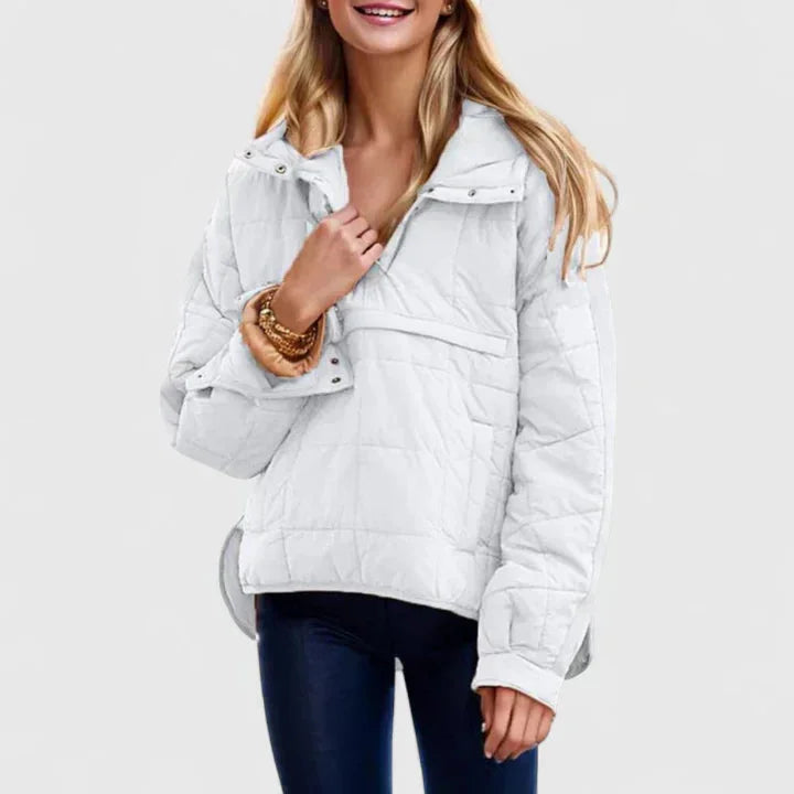 Women's Quilted Half-Zip Hood Puffer Jacket – Placket