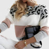 Women's Leopard Knit Crew Neck Jumper – Print Colourblock