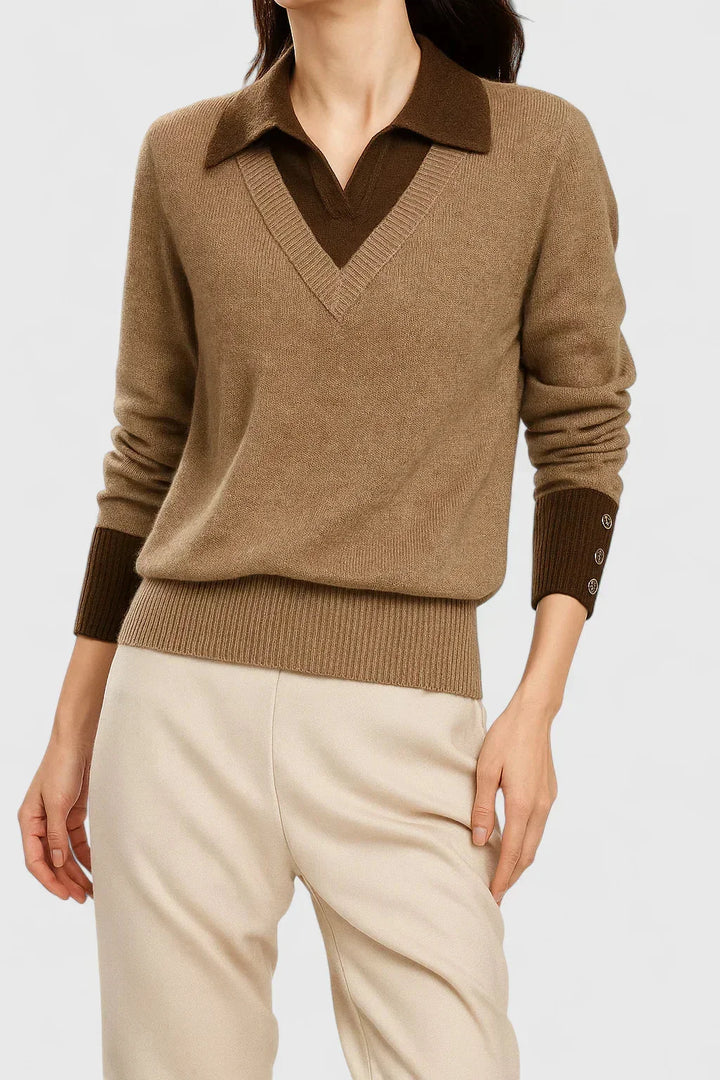 Women's Knit V-Neck Jumper – Button Detail On Cuffs