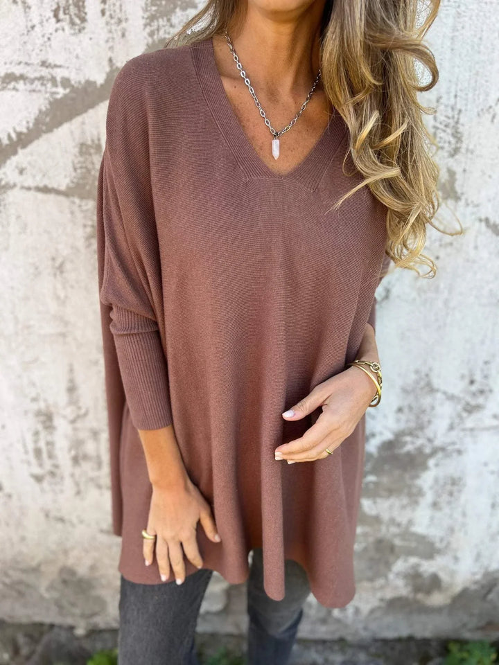 Women's Knit V-Neck Jumper – Oversized Tunic Fit