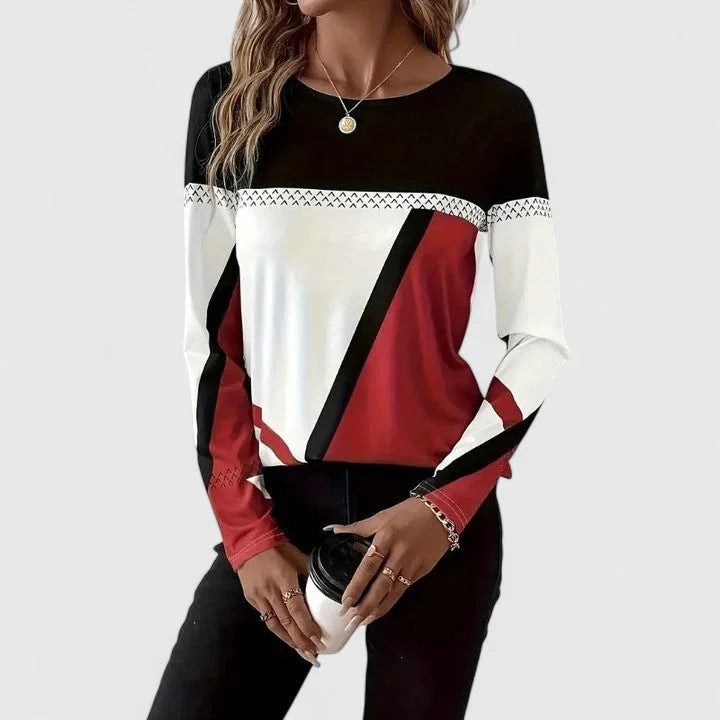 Women's Colourblock Cotton Crew Neck Sweatshirt – Geometric Design