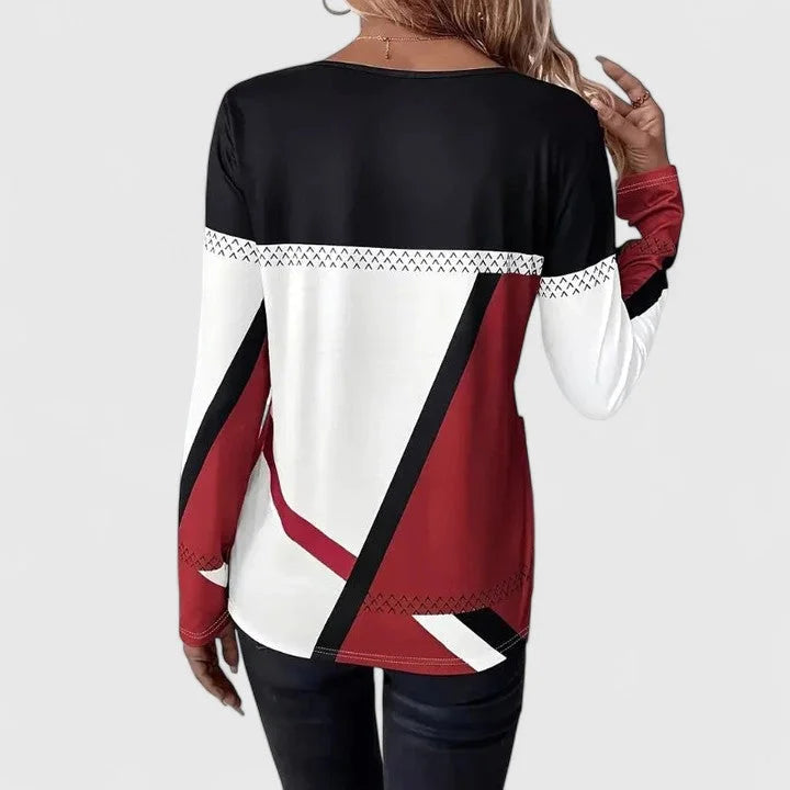 Women's Colourblock Cotton Crew Neck Sweatshirt – Geometric Design