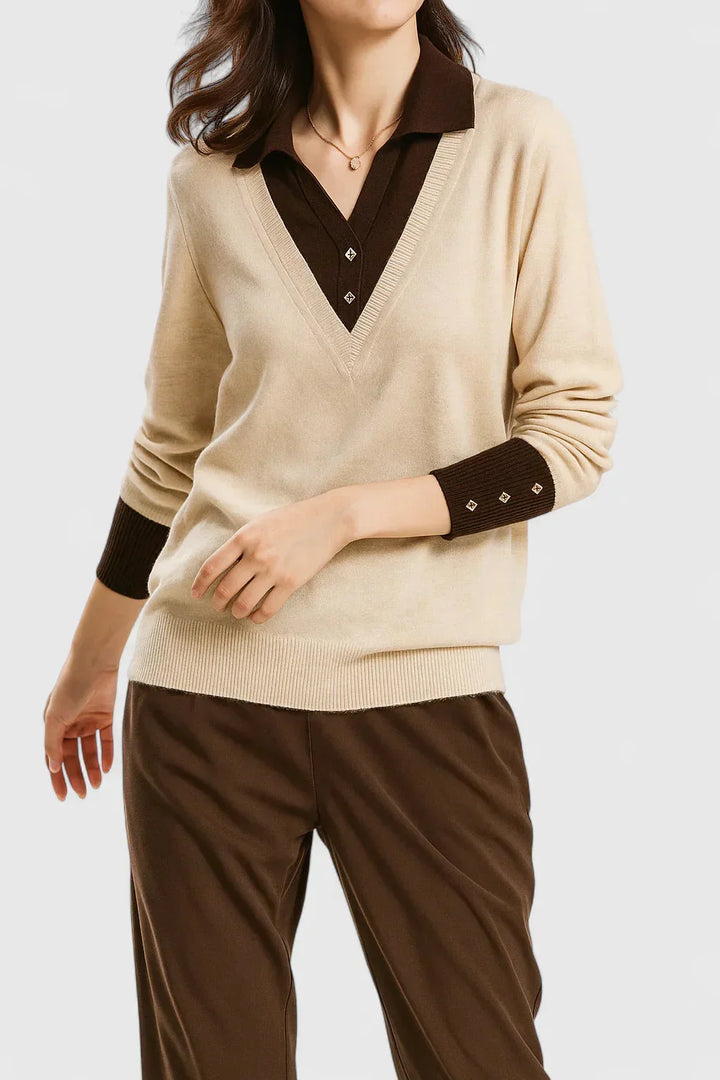 Women's Knit V-Neck Jumper – Button Detail On Cuffs