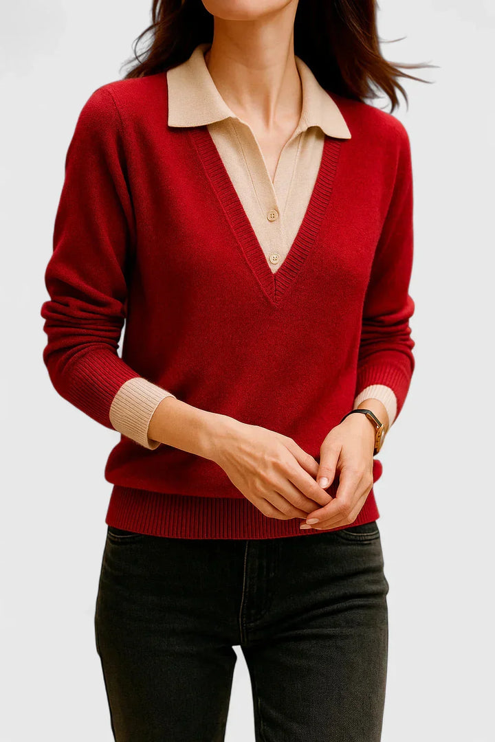 Women's Knit V-Neck Jumper – Button Detail On Cuffs