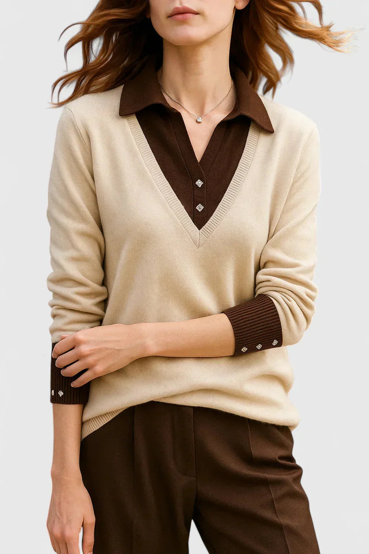 Women's Knit V-Neck Jumper – Button Detail On Cuffs