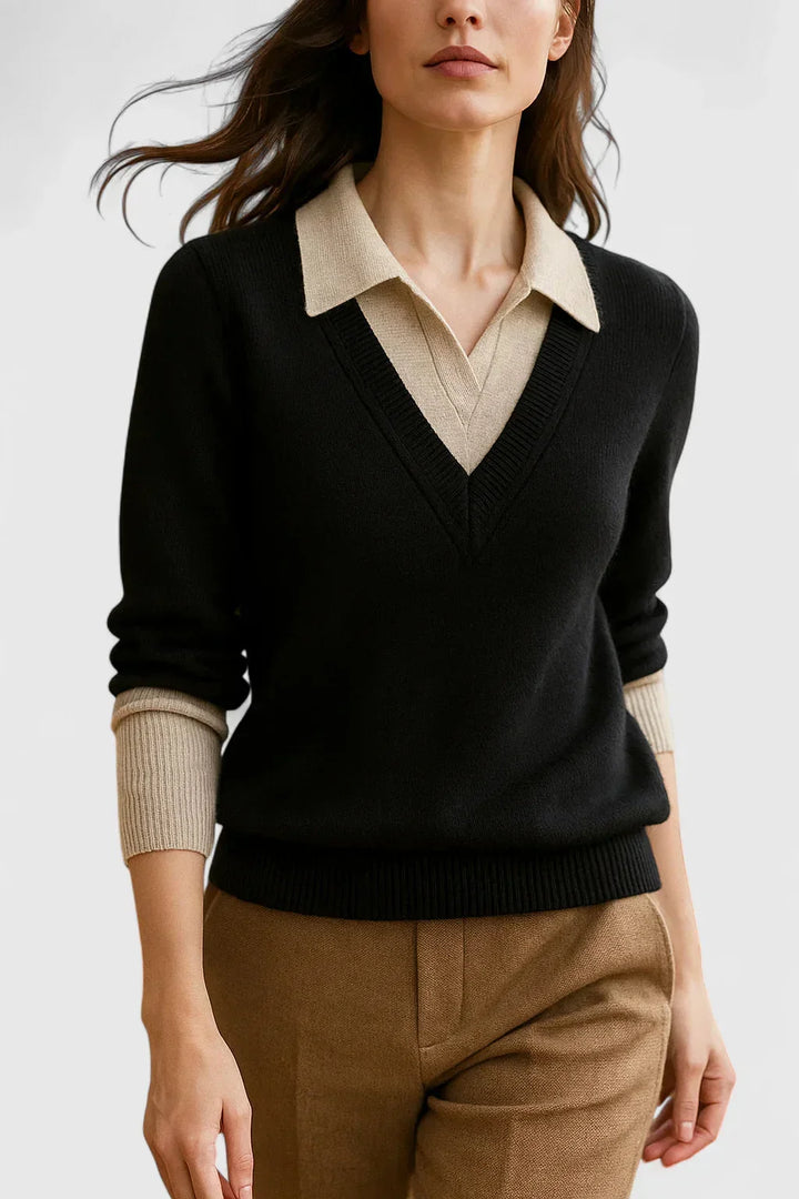Women's Knit V-Neck Jumper – Button Detail On Cuffs