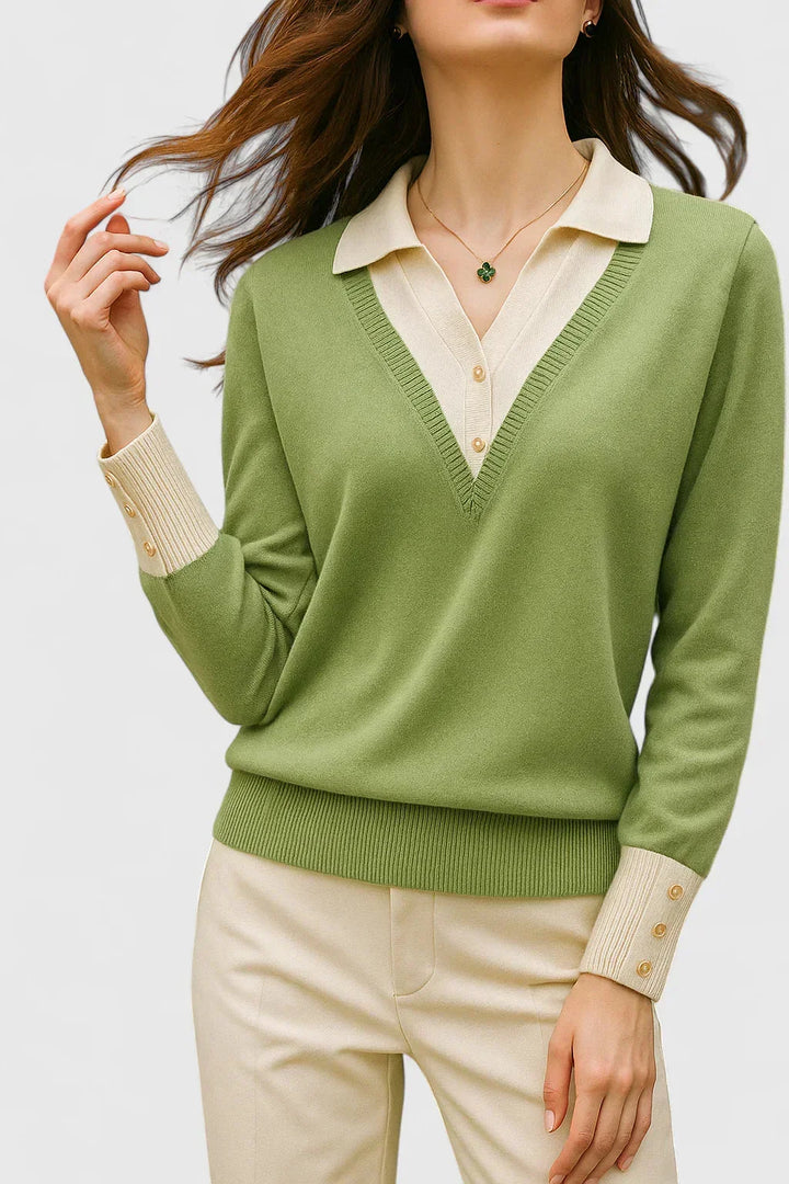 Women's Knit V-Neck Jumper – Button Detail On Cuffs