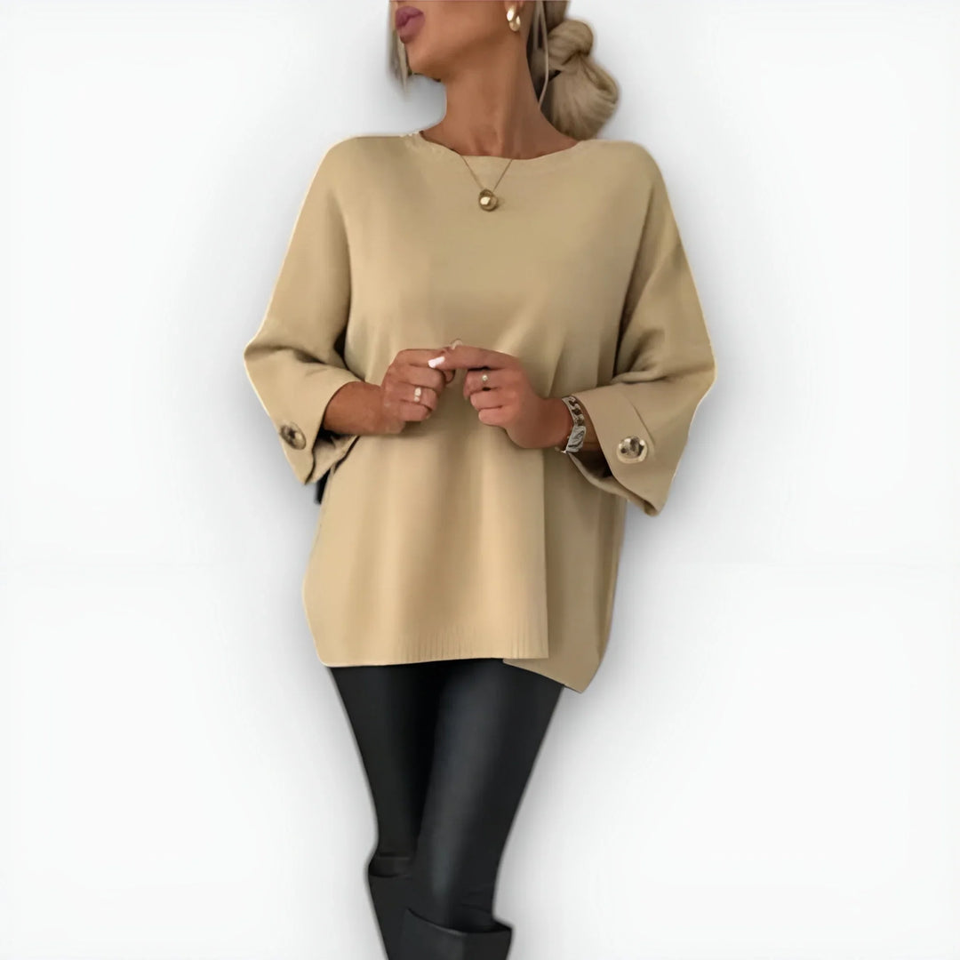 Women's Knit Crew Neck Jumper – Wide Cuffs – Button