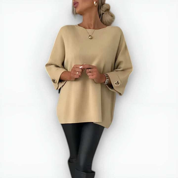 Women's Knit Crew Neck Jumper – Wide Cuffs – Button