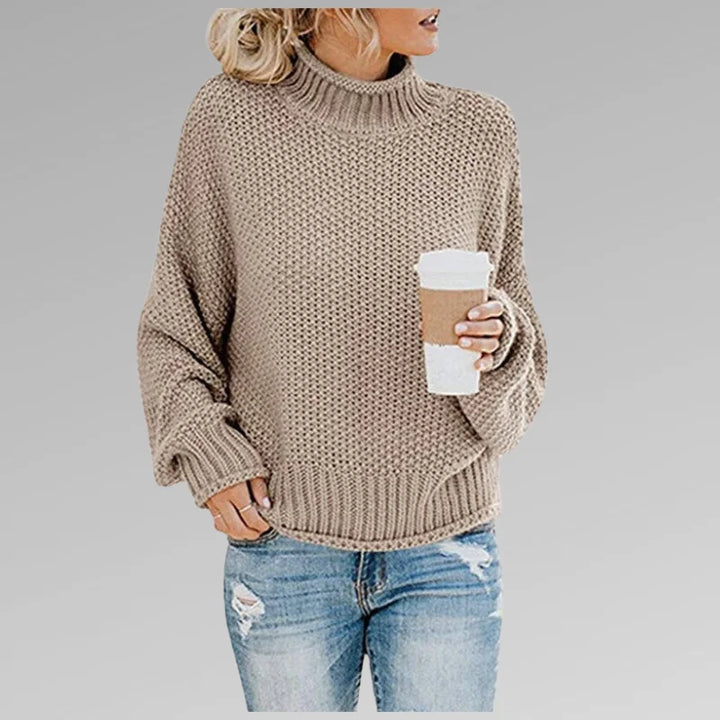 Women's Knit Roll Neck Jumper – Dropped Shoulder Sleeves